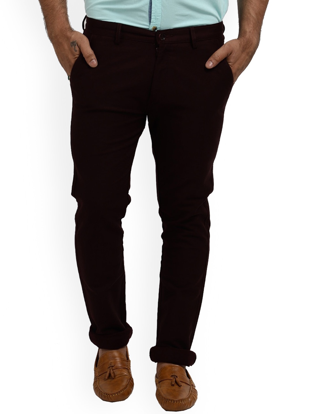 

V-Mart Men Slim Fit Cotton Chinos Trousers, Maroon