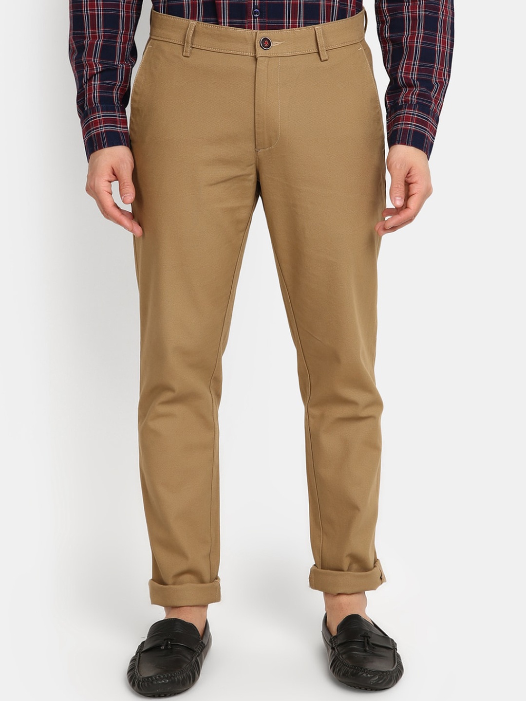 

V-Mart Men Slim Fit Cotton Trousers, Beige