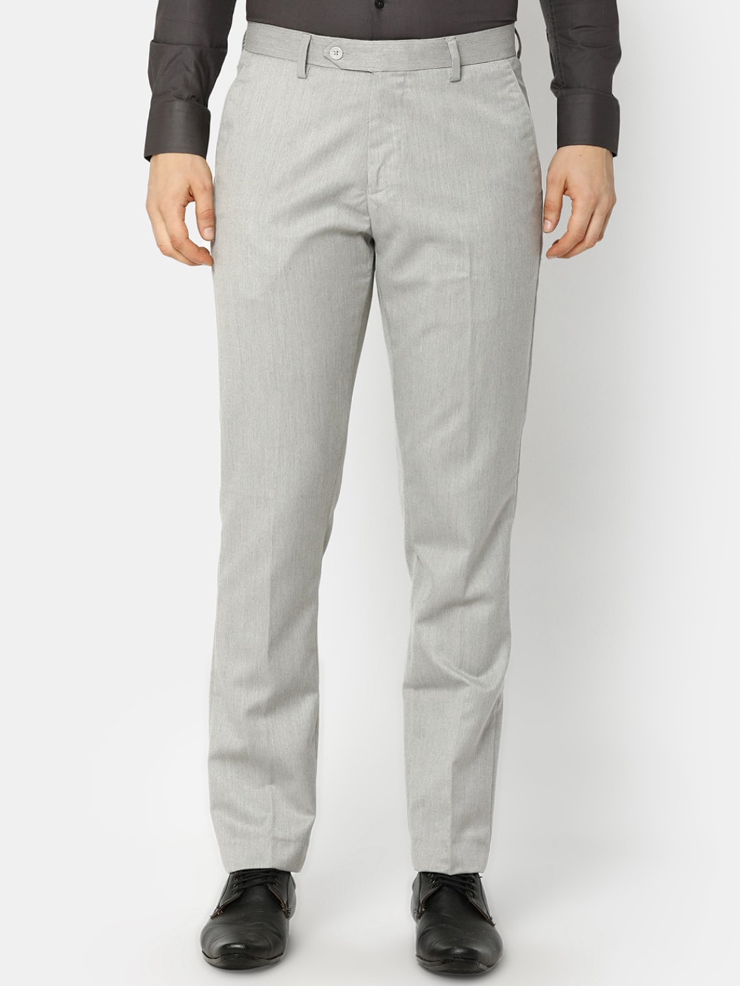 

J White by Vmart Mid-Rise Textured Slim Fit Formal Trouser, Grey