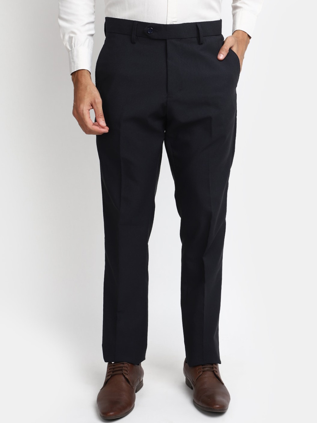 

J White by Vmart Mid-Rise Slim Fit Formal Trouser, Blue