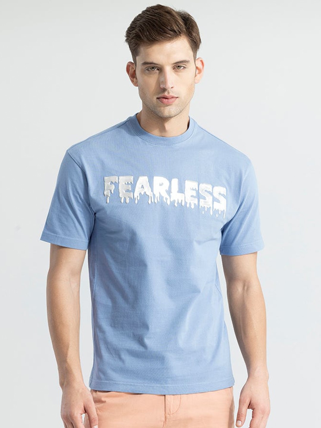 

Snitch Blue Typography Printed Round Neck Pure Cotton T-shirt