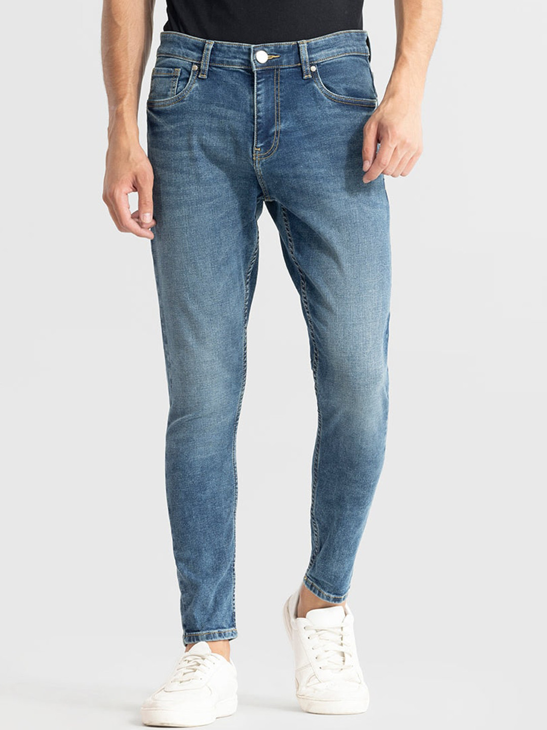 

Snitch Men Classic Skinny Fit Whiskers and Chevrons Clean Look Stretchable Jeans, Blue