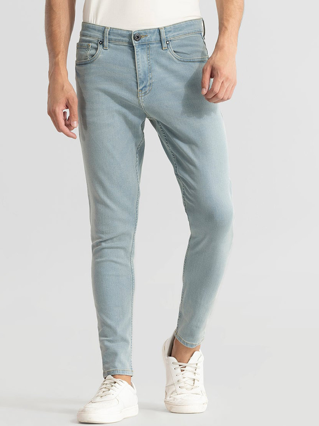 

Snitch Men Classic Skinny Fit Light Shade Clean Look Stretchable Jeans, Blue