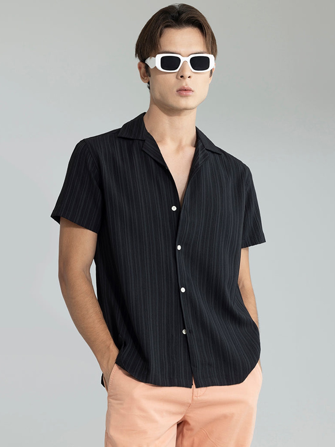 

Snitch Black Classic Vertical Striped Casual Shirt