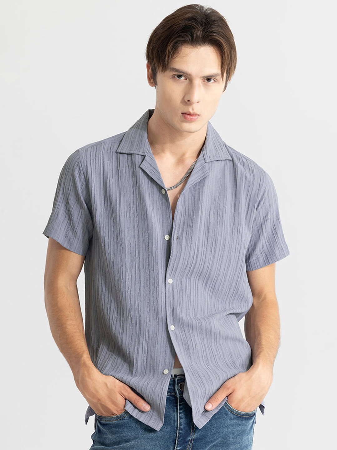 

Snitch Classic Striped Cotton Shirt, Grey