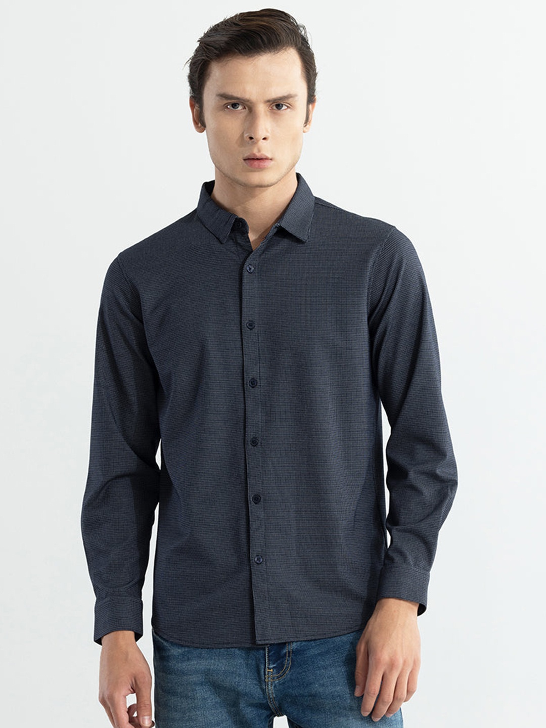 

Snitch Navy Blue Classic Checked Casual Shirt