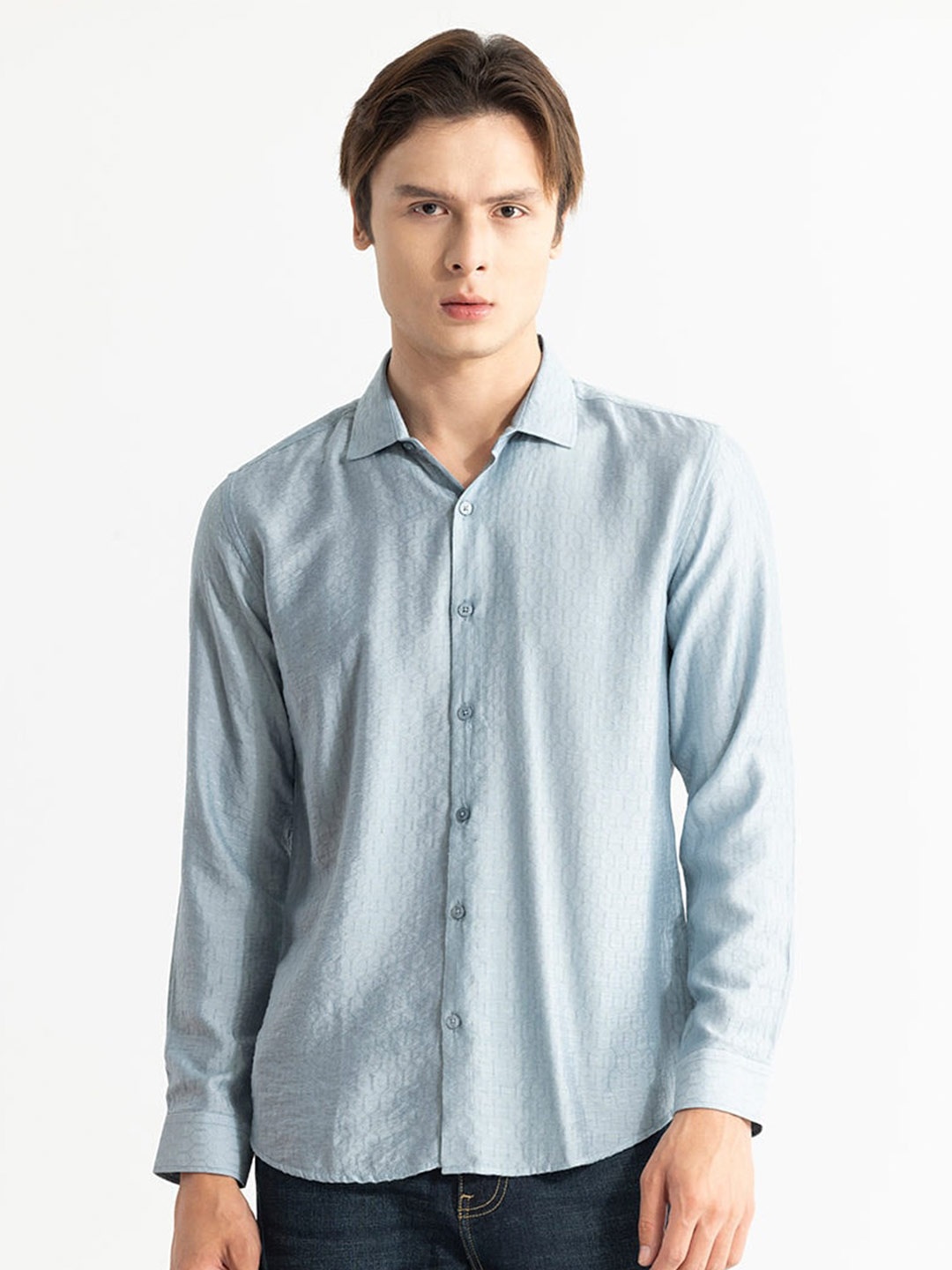 

Snitch Classic Self Designed Pure Cotton Shirt, Blue