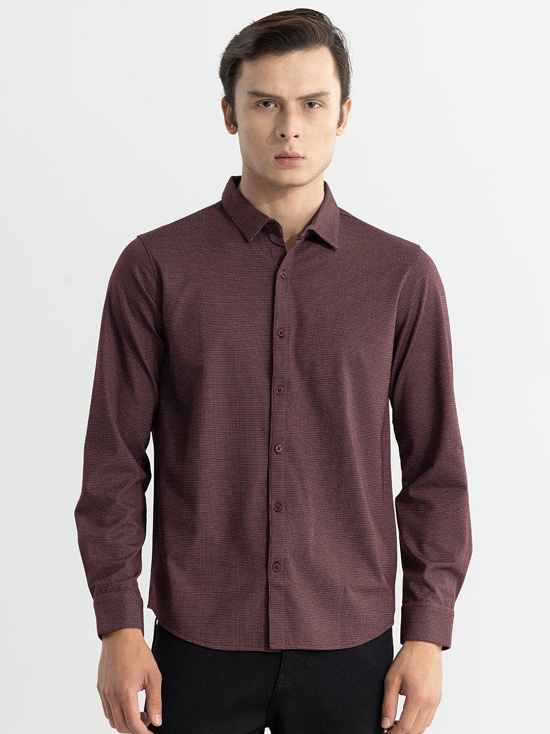 

Snitch Maroon Classic Self Design Casual Shirt
