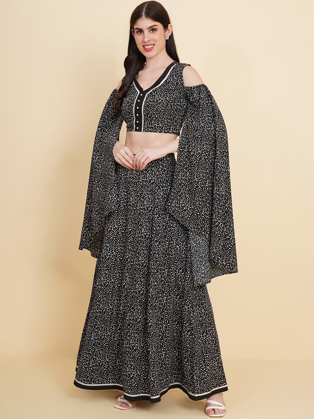 

RAASSIO Printed Crop Top With Skirt, Black