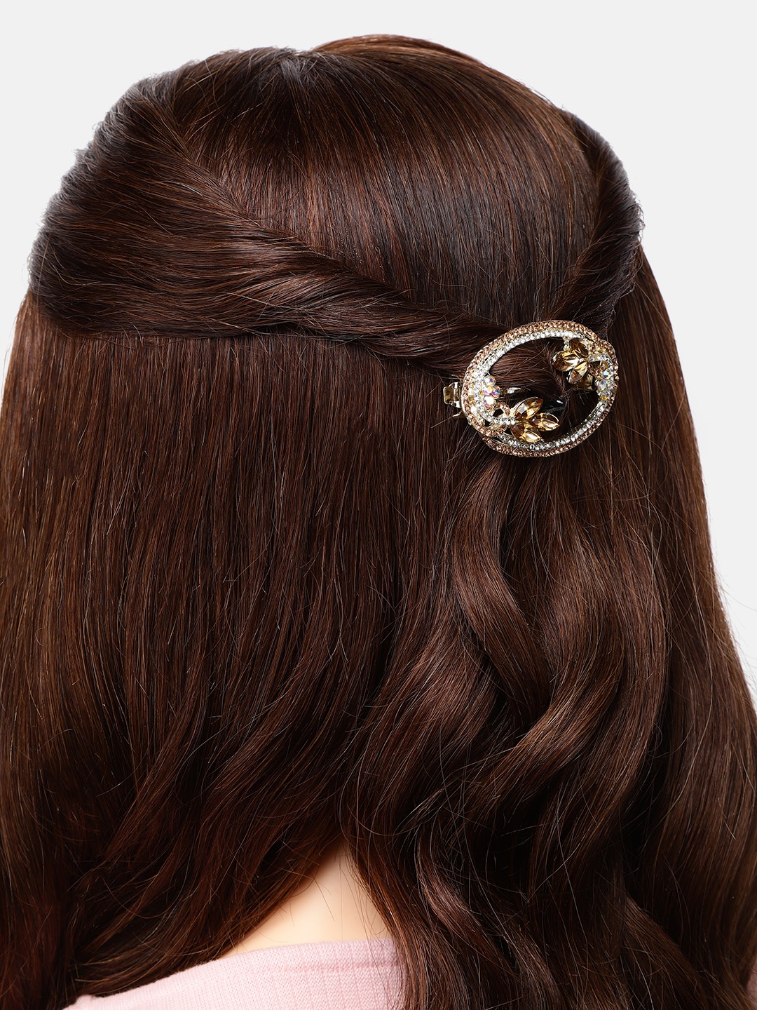 

LAIDA Women Stone Studded Floral French Barrette, Gold