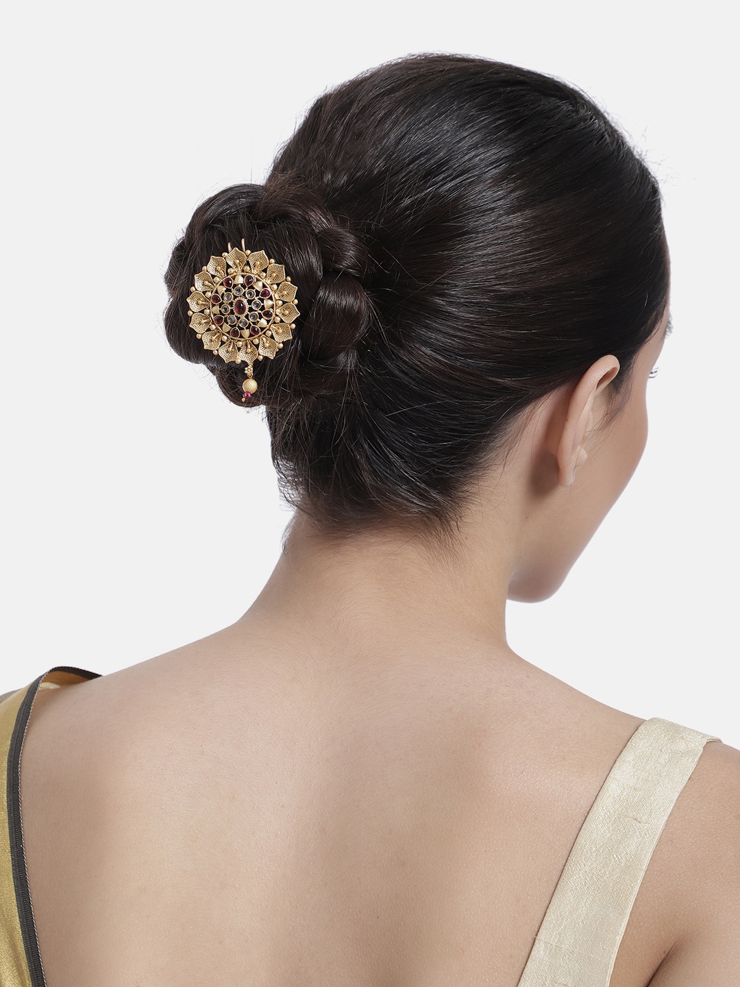

LAIDA Women Gold-Plated Stone Studded Bumpit Hair Pin