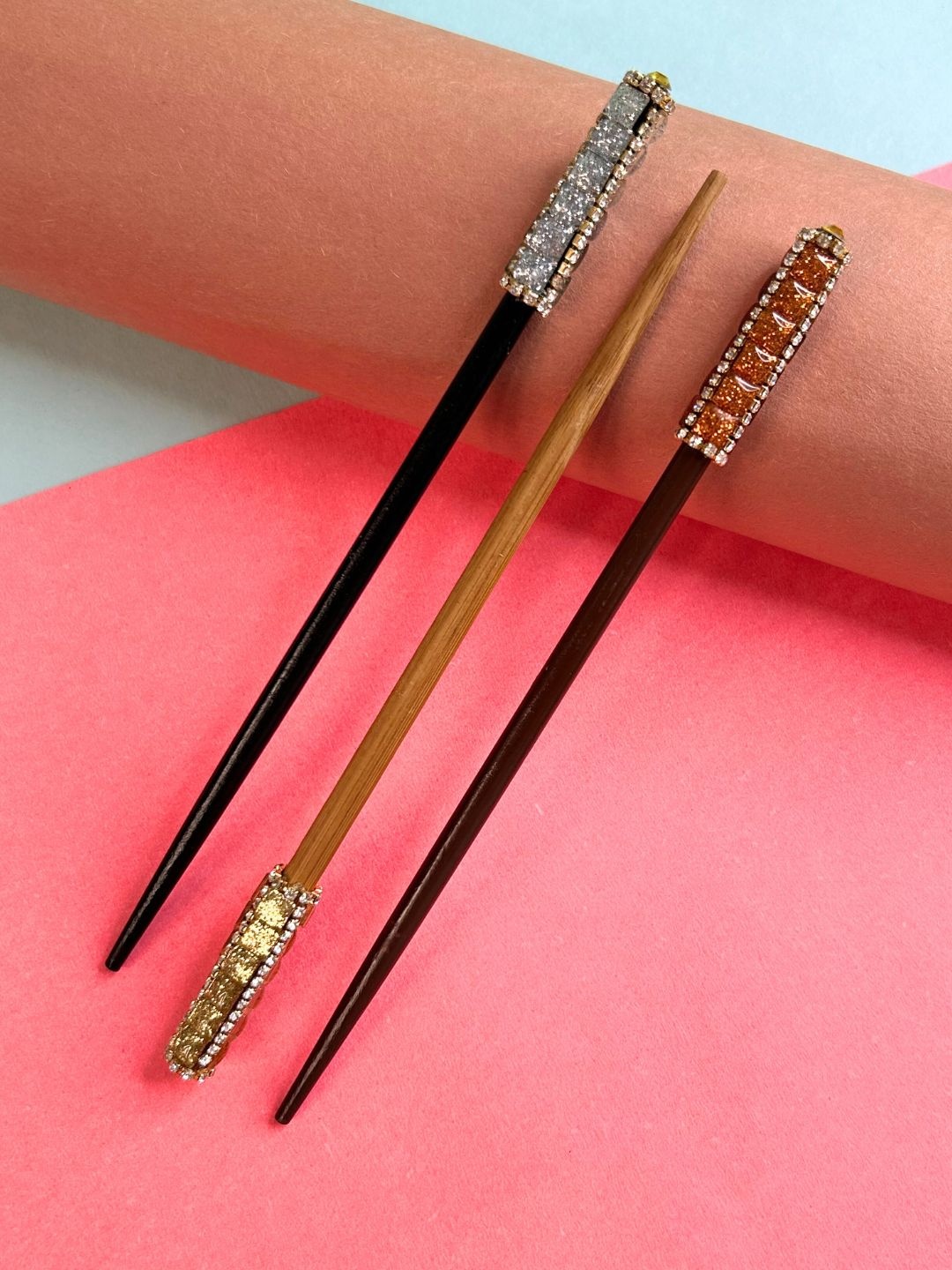 

LAIDA Women Set of 3 Embellished Hairstick, Multi