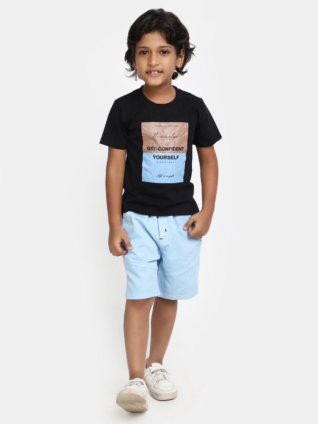 

V-Mart Boys Printed Pure Cotton T-shirt With Shorts, Black