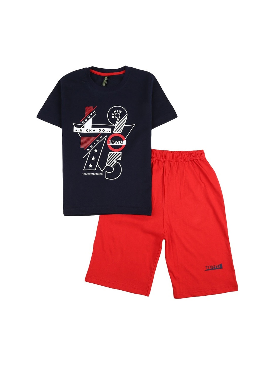 

V-Mart Kids Printed Pure Cotton T-shirt with Shorts, Navy blue