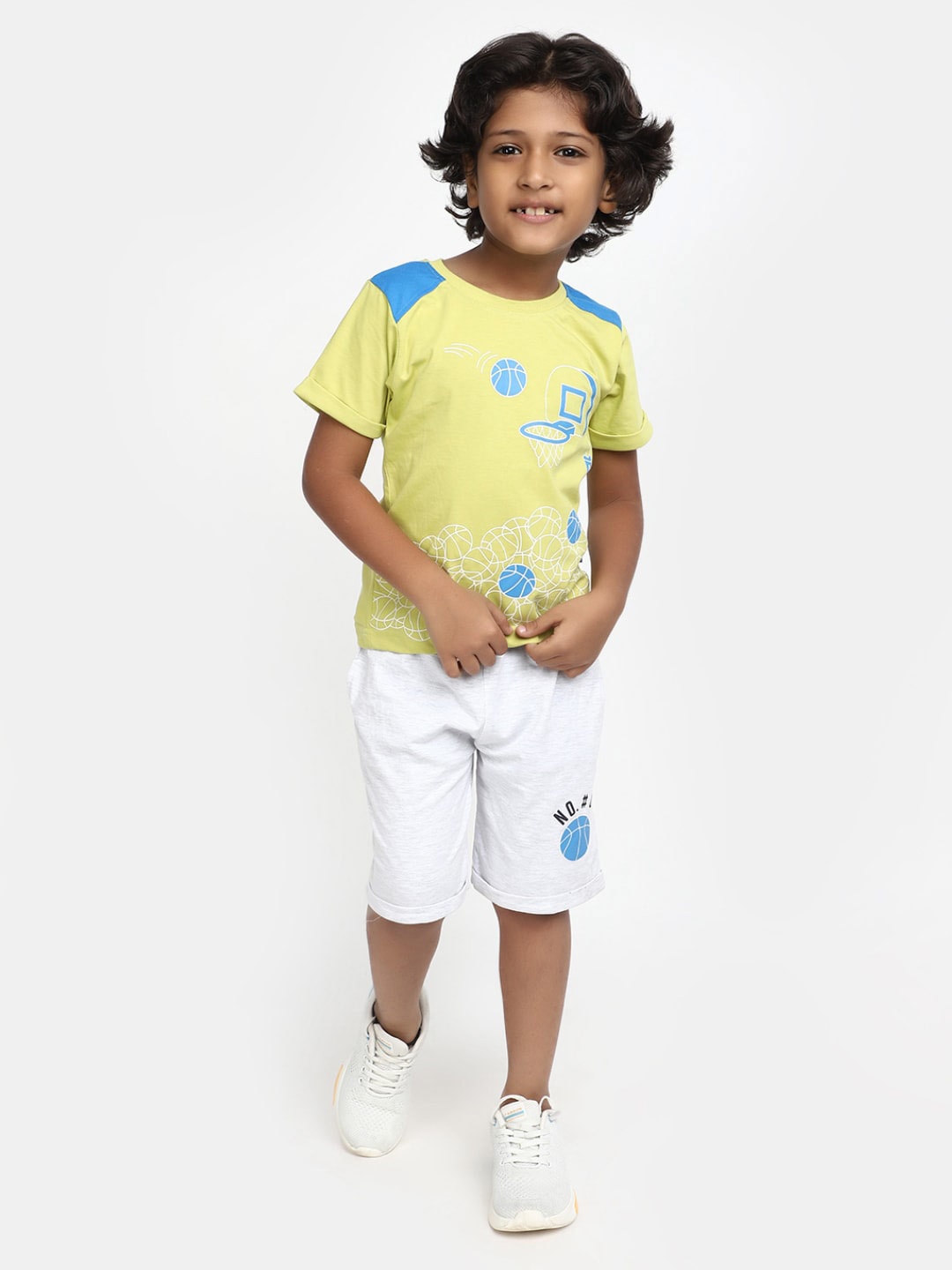 

V-Mart Boys Conversational Round Neck Short Sleeves Pure Cotton T-shirt & Shorts, Yellow