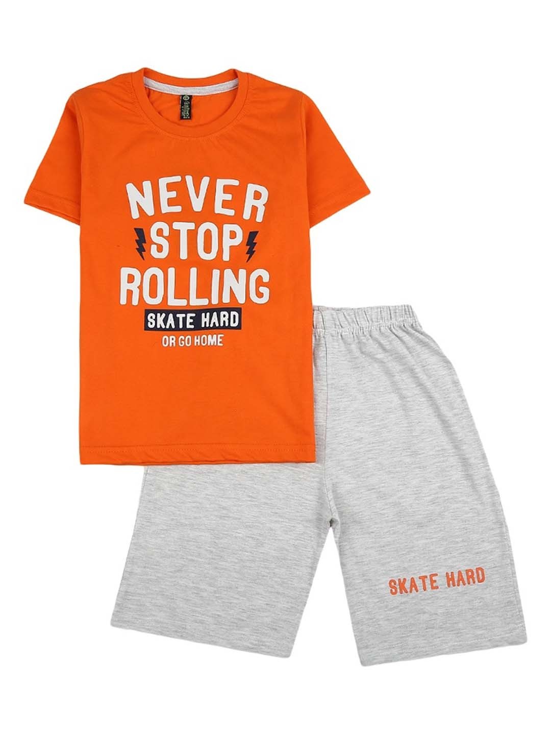 

V-Mart Kids Typography Printed Pure Cotton T-shirt With Shorts, Orange