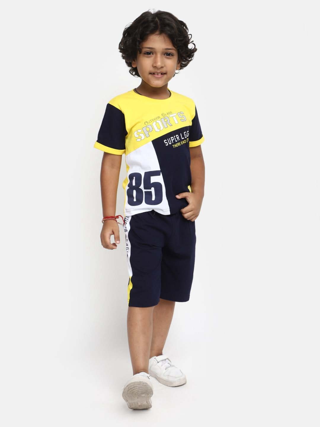 

V-Mart Kids Printed Round Neck Pure Cotton T-shirt with Shorts, Navy blue