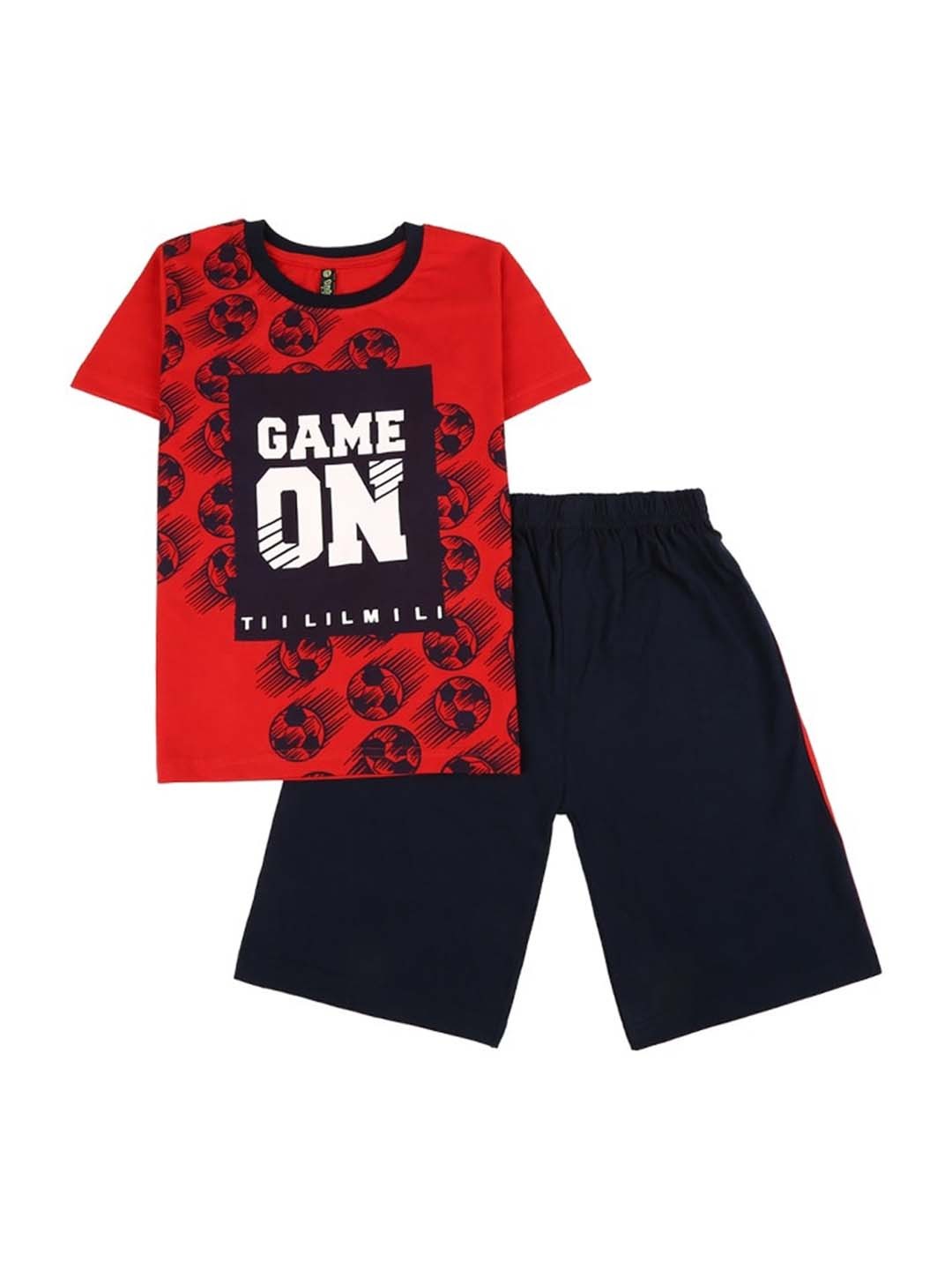 

V-Mart Kids Typographic Printed Pure Cotton T-shirt With Shorts, Red