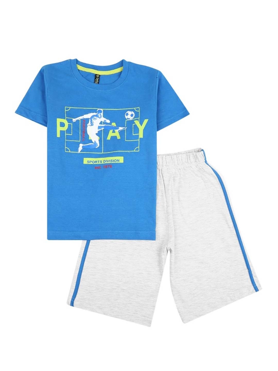 

V-Mart Kids Typography Printed Pure Cotton T-shirt with Shorts, Blue