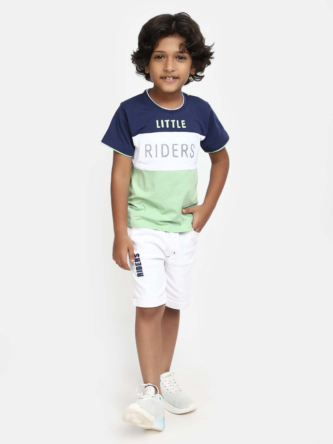

V-Mart Kids Printed Round Neck Pure Cotton T-shirt with Shorts, Blue