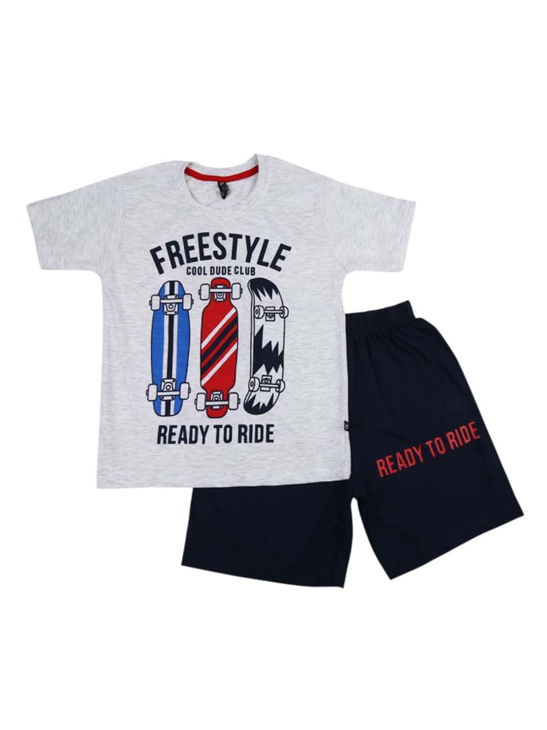 

V-Mart Kids Typography Printed Pure Cotton T-shirt with Shorts, Grey melange