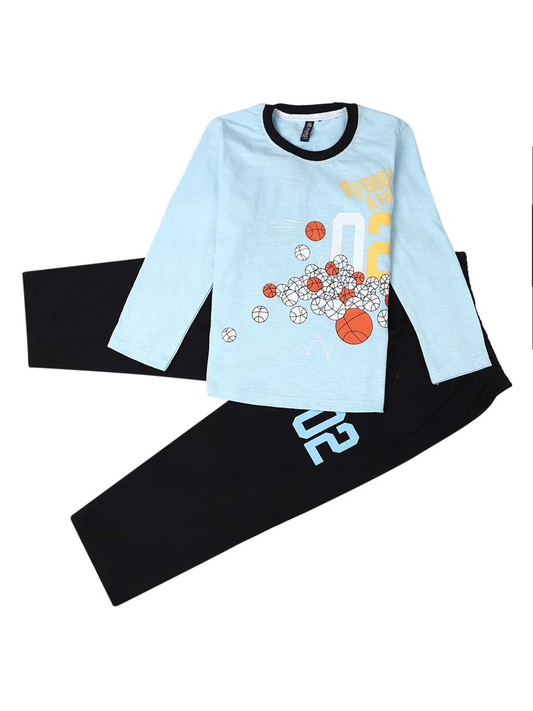 

V-Mart Kids Printed Round Neck Pure Cotton T-shirt with Trousers, Blue
