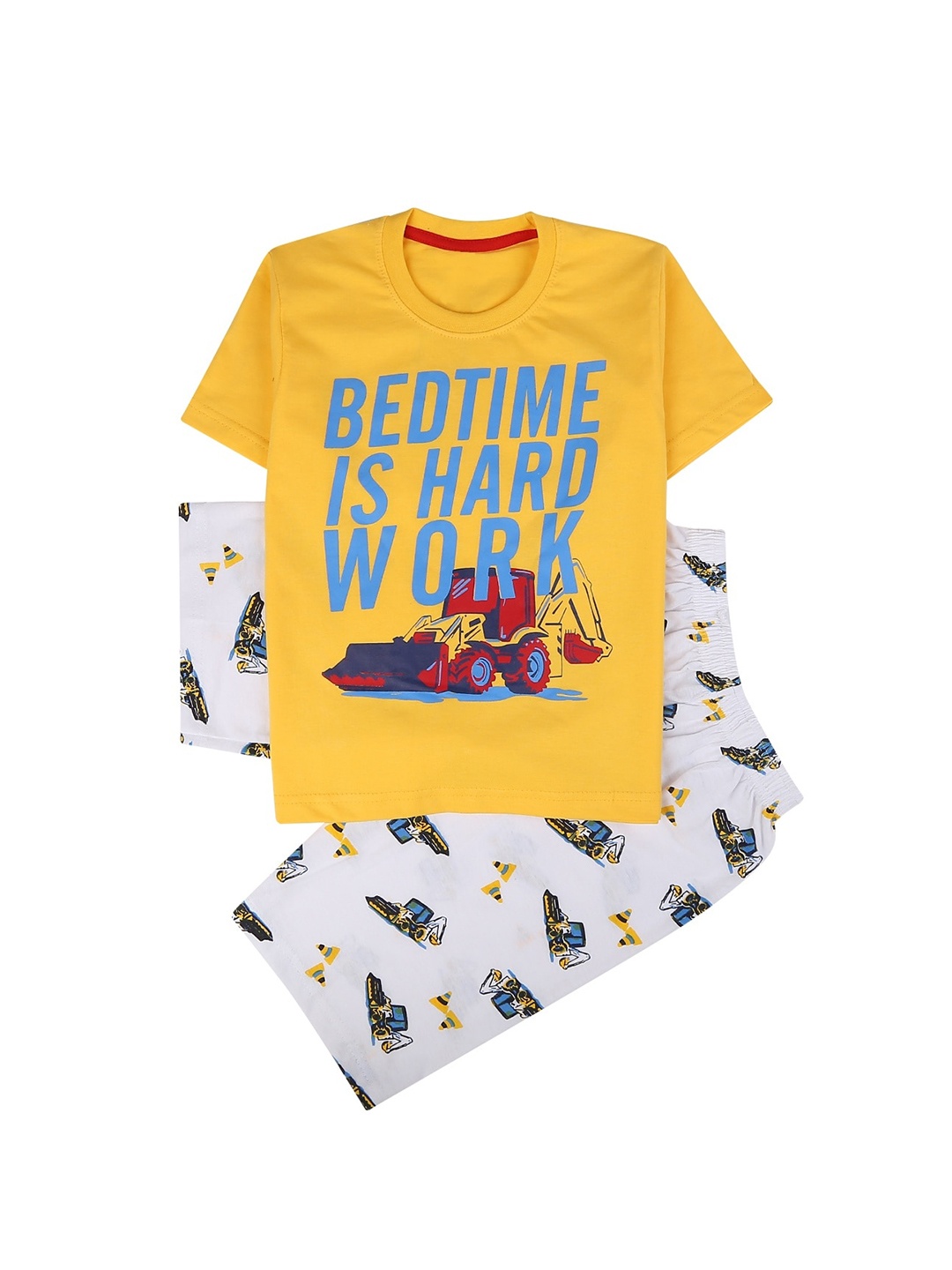 

V-Mart Boys Printed Round Neck Short Sleeves Pure Cotton T-shirt & Shorts, Mustard