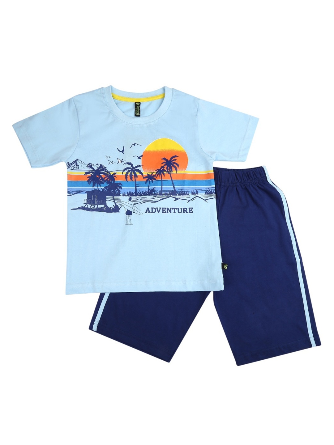 

V-Mart Boys Printed Pure Cotton T-shirt with Shorts, Blue