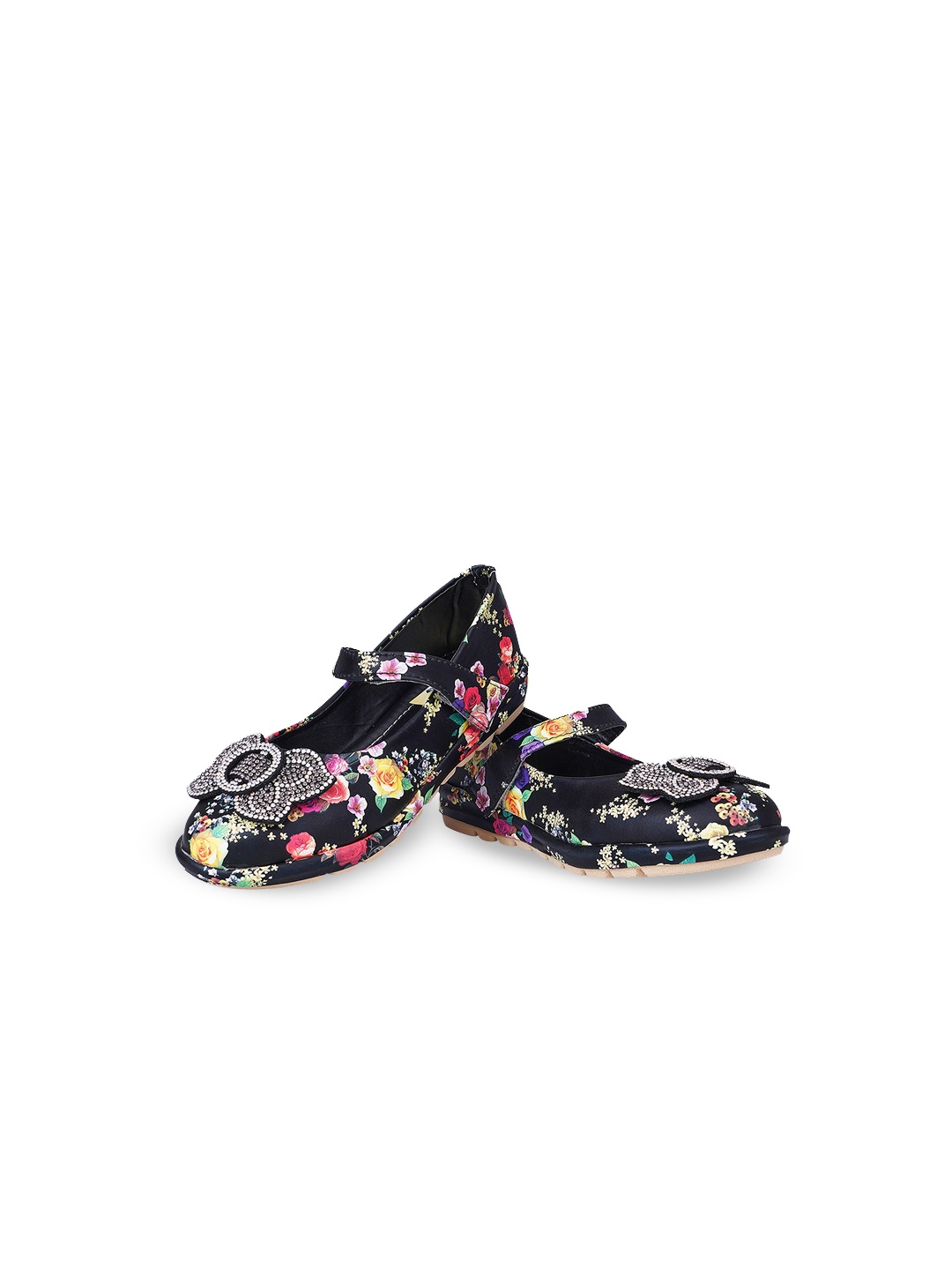 

BAESD Girls Floral Printed Bow Embellished Ballerinas, Black