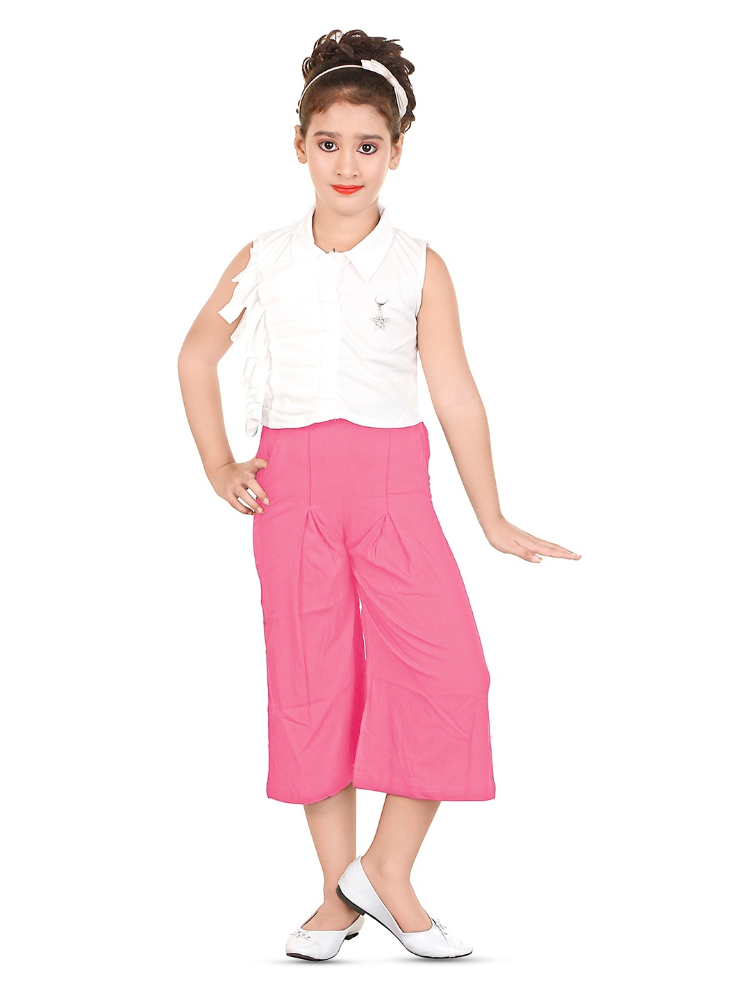 

BAESD Girls Round Neck Ruffles Top With Palazzos, Pink