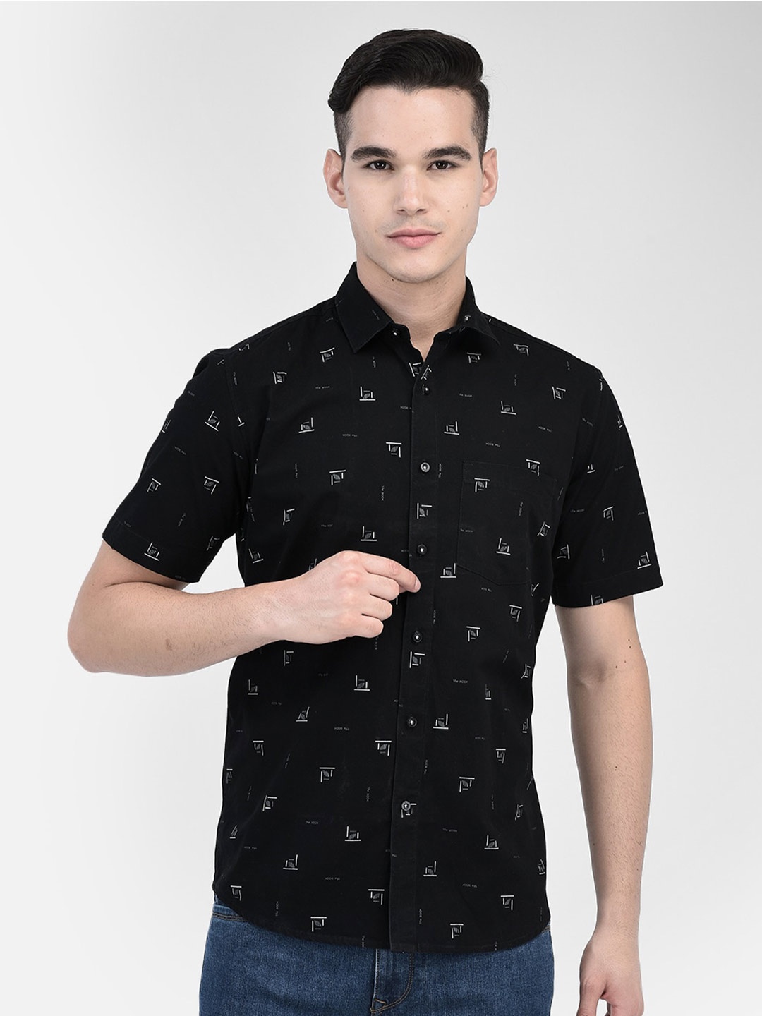 

Zeal Conversational Printed Standard Regular Fit Pure Cotton Casual Shirt, Black