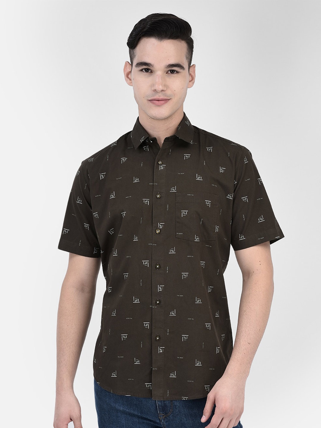 

Zeal Conversational Printed Standard Regular Fit Pure Cotton Casual Shirt, Brown