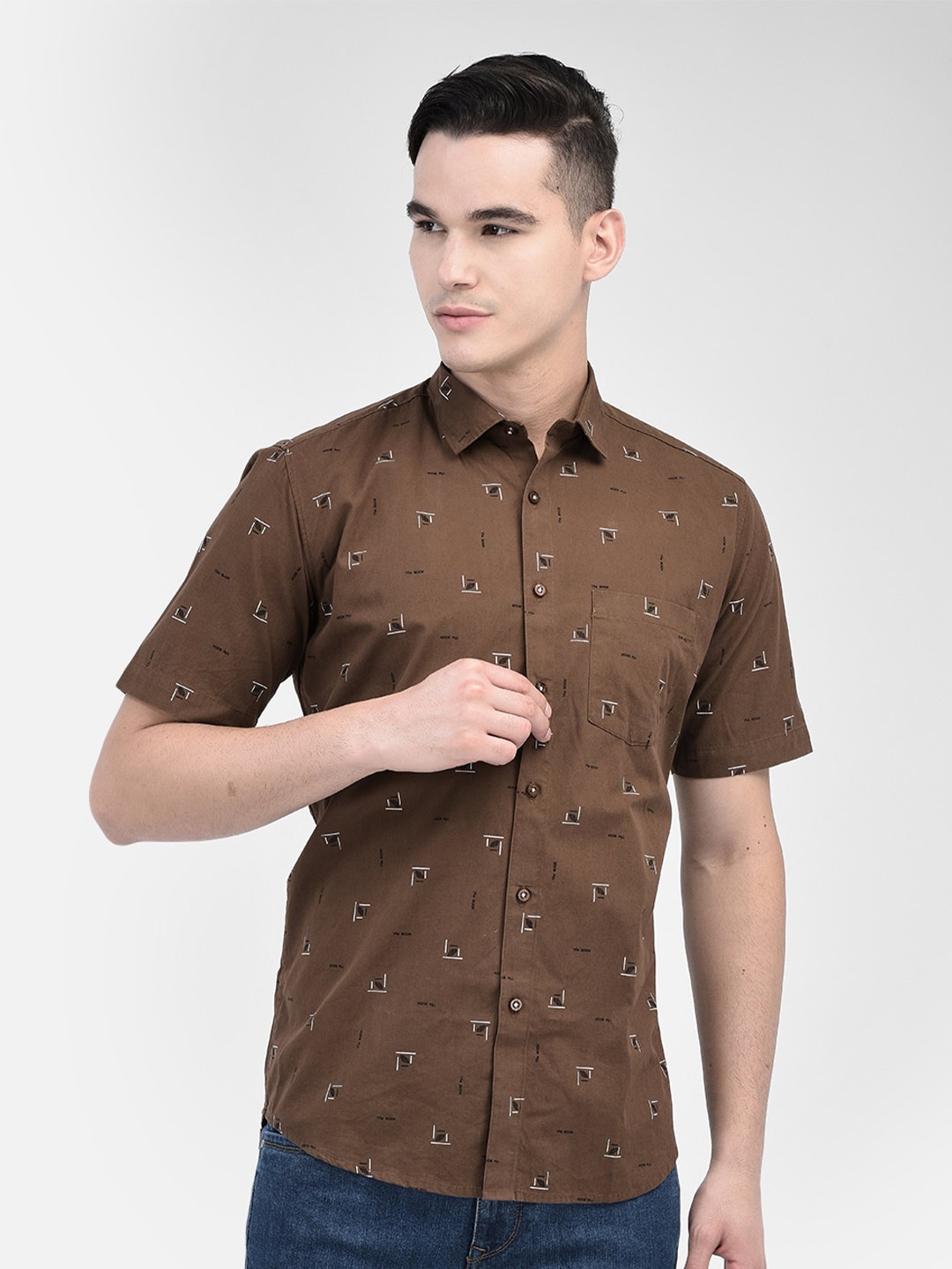 

Zeal Conversational Printed Standard Regular Fit Pure Cotton Casual Shirt, Brown