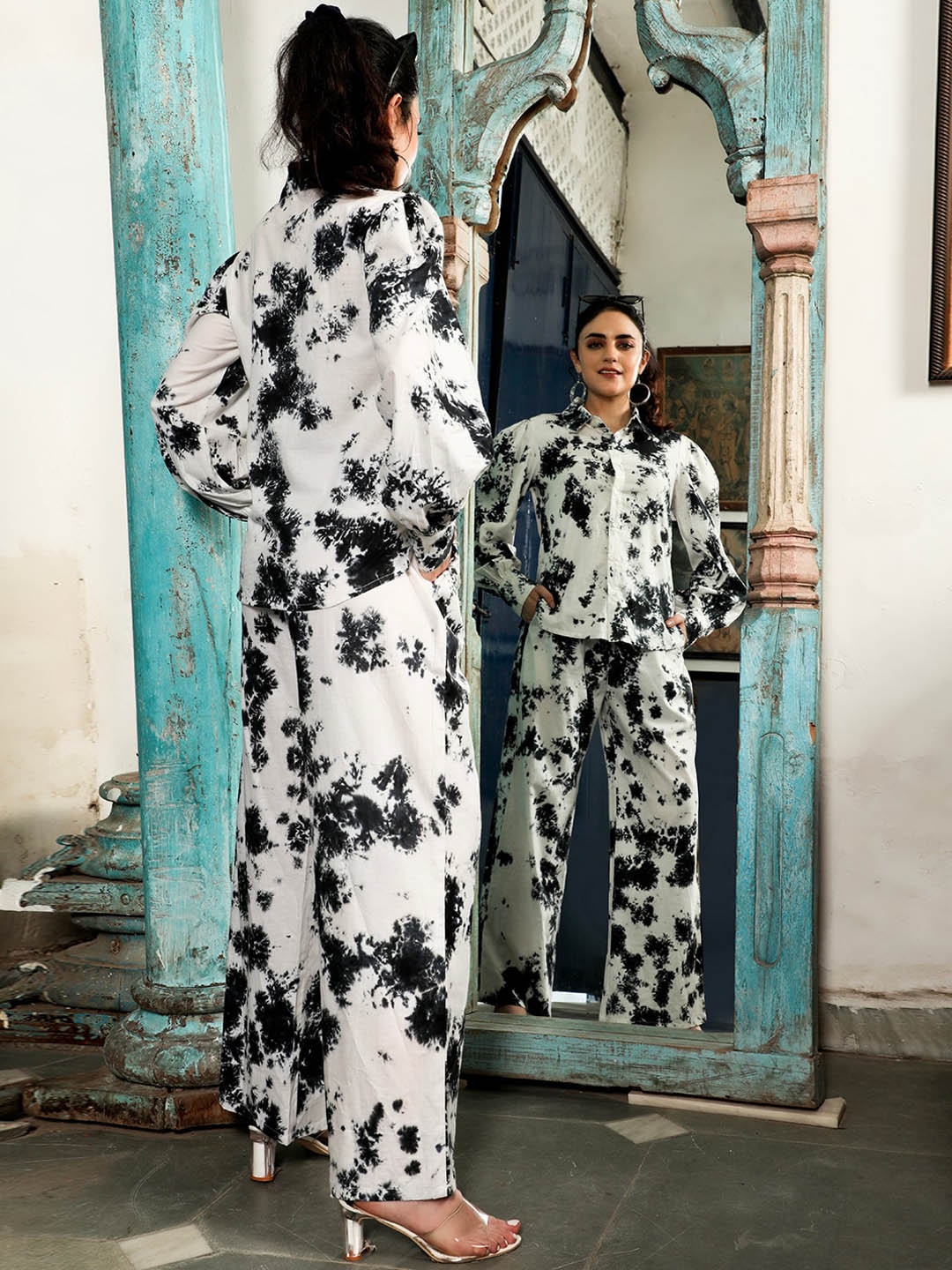 

AKS Couture Printed Pure Cotton Shirt With Trousers Co-Ords, White