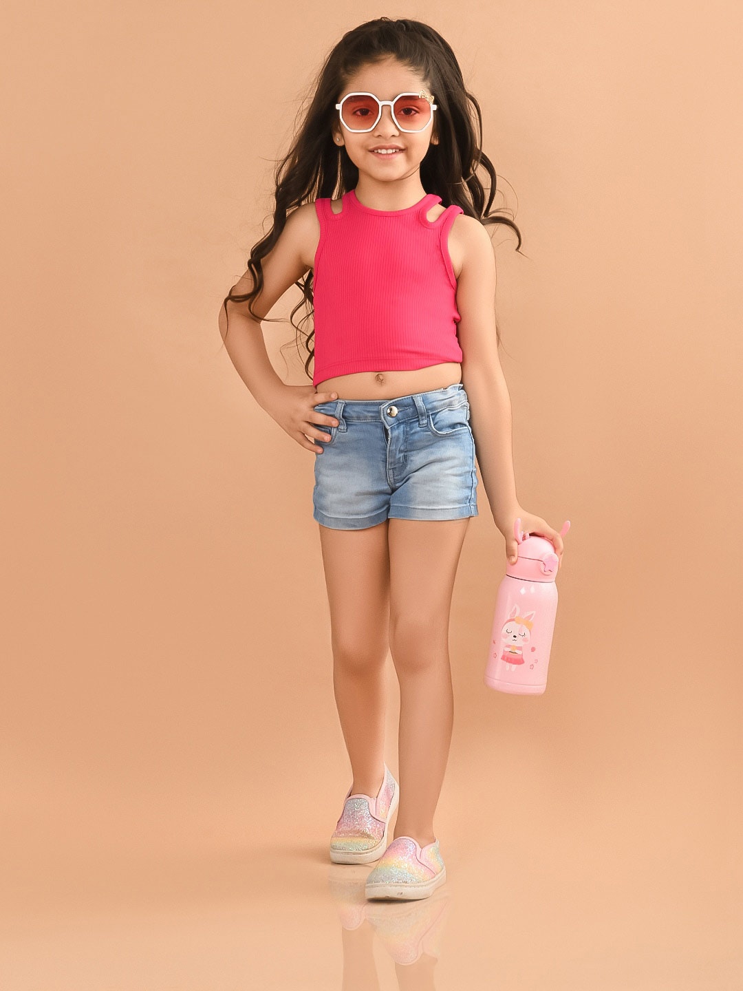 

LilPicks Sleeveless Crop Fitted Cotton Top, Pink