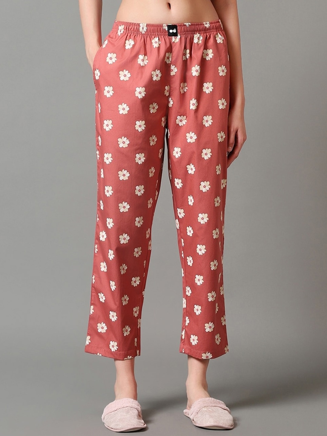

Bewakoof Women Printed Cotton Lounge Pants, Rust