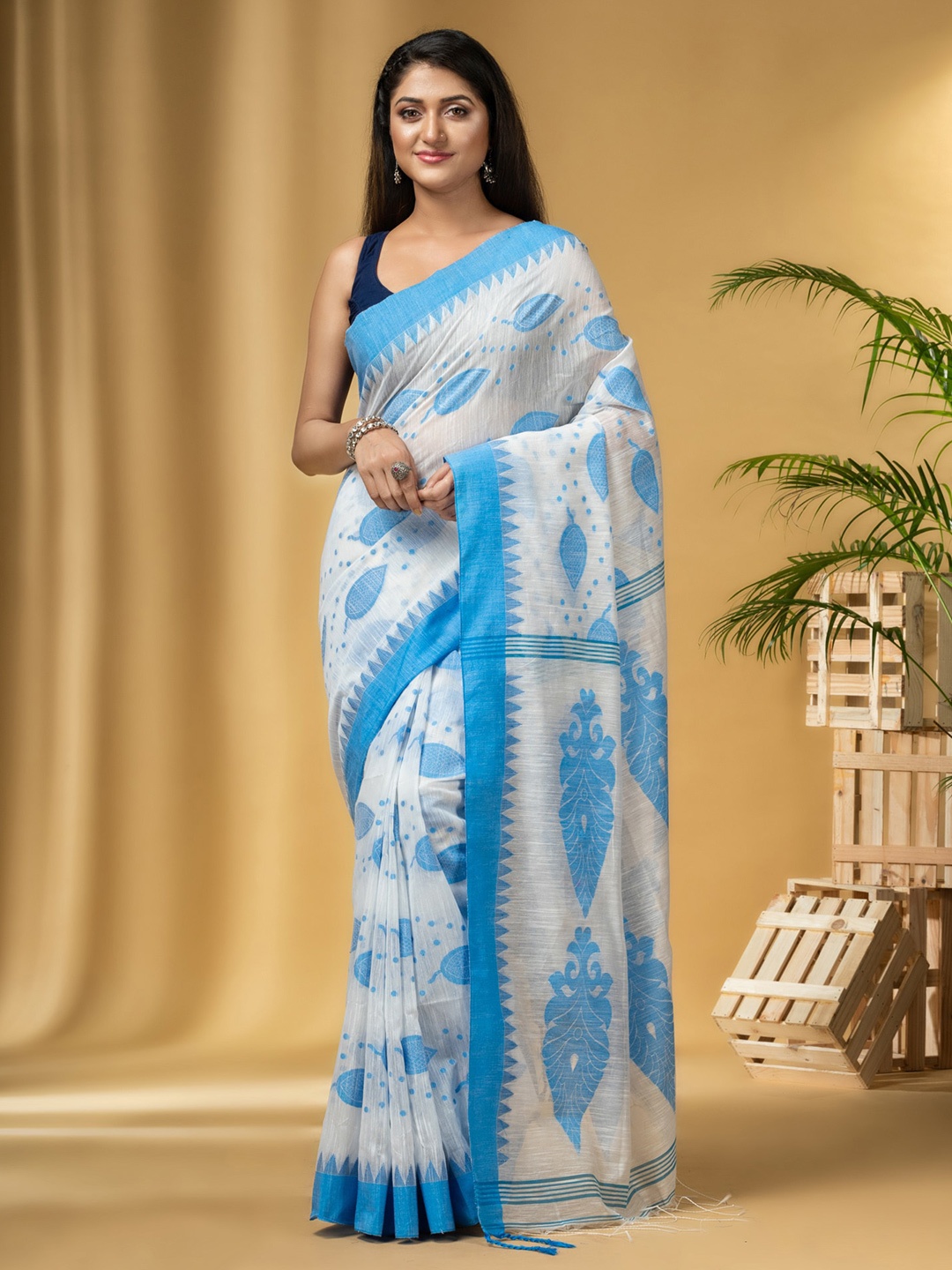 

DESH BIDESH Woven Design Pure Cotton Saree, Blue