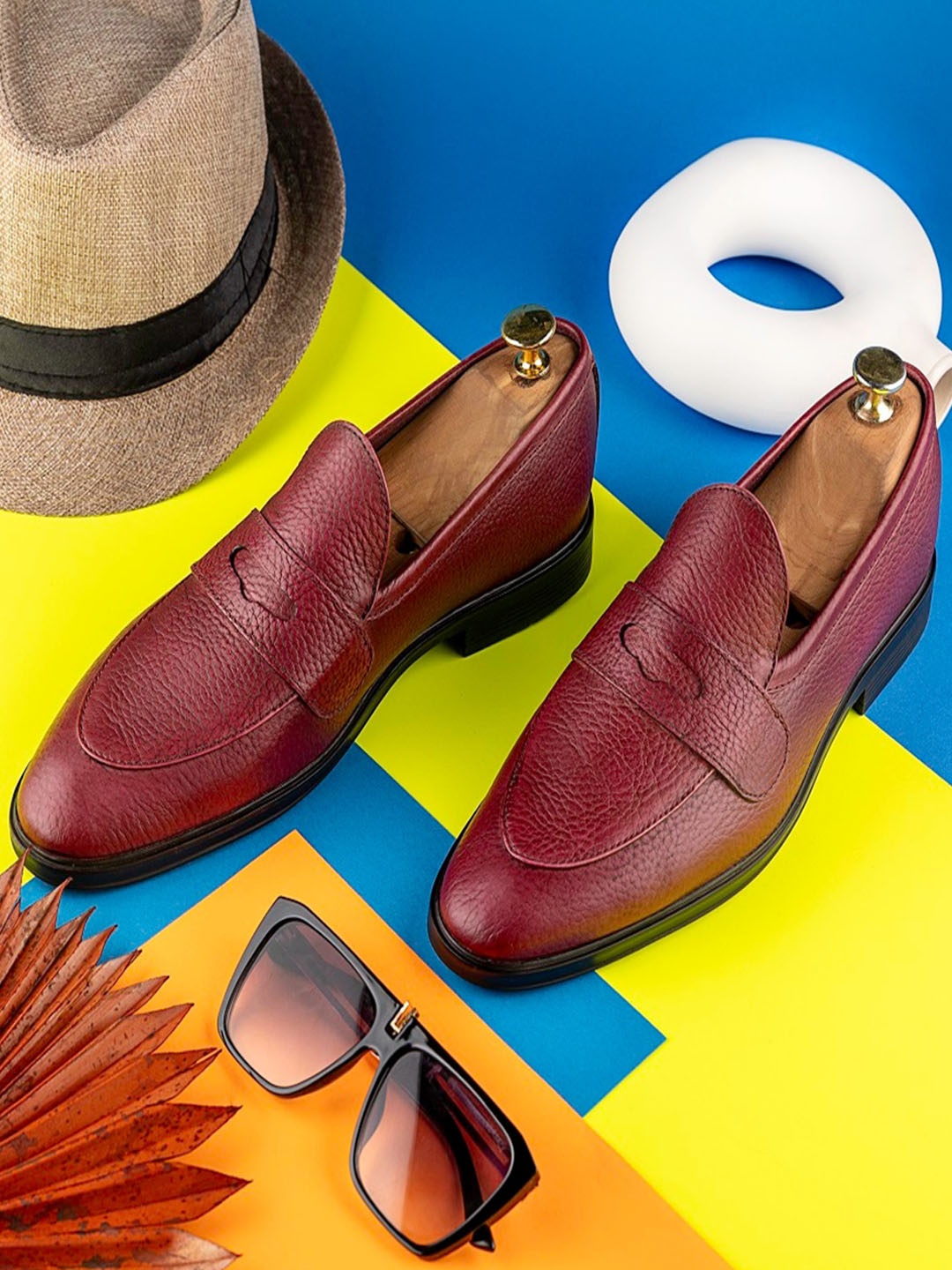

GRIFFIN Men DONNA BELLY Latex Lined Leather Penny Loafers, Burgundy