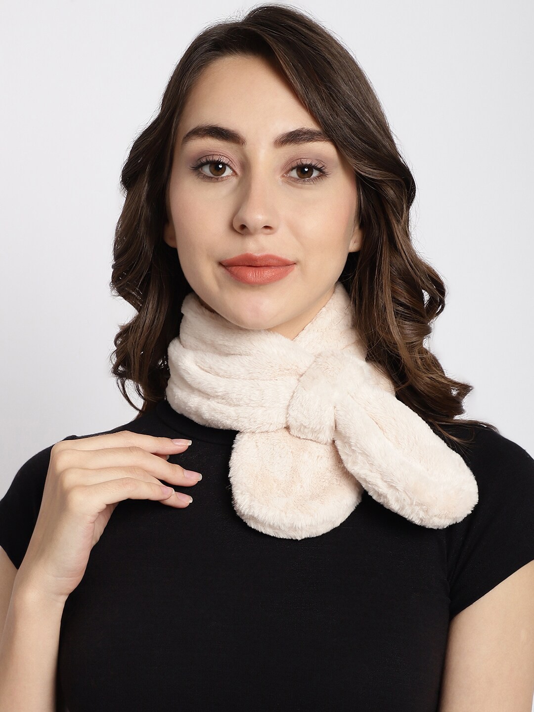 

ELLIS Faux Fur Scarf Wrap Collar Acrylic Mufflers, Cream