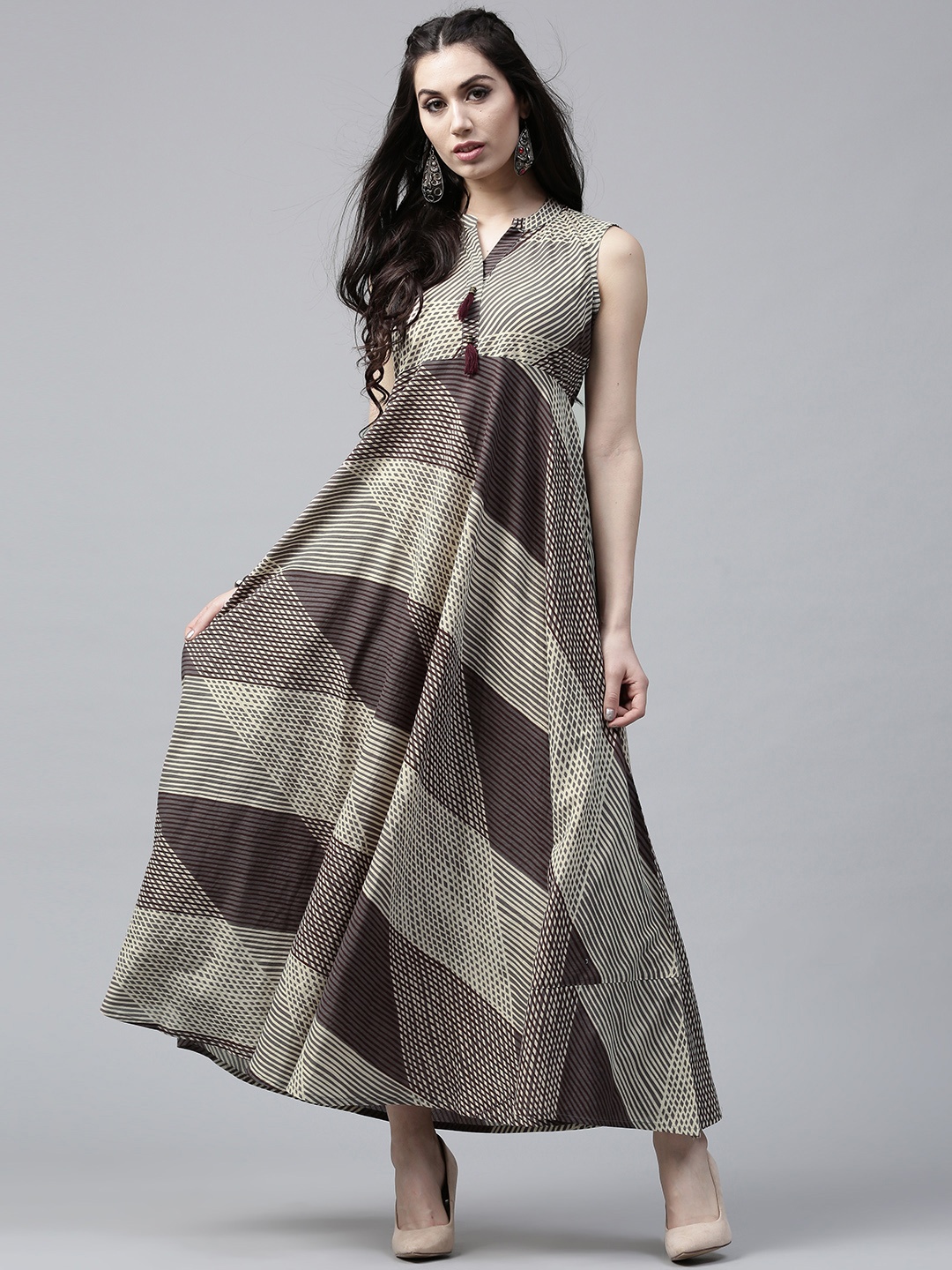 

AKS Women Burgundy & Beige Printed Maxi Dress