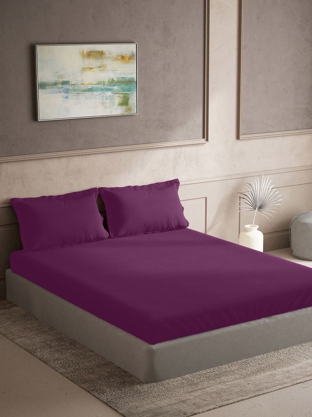 

TARA- Sparkling Homes Purple Cotton 300 TC King Bedsheet With 2 Pillow Covers