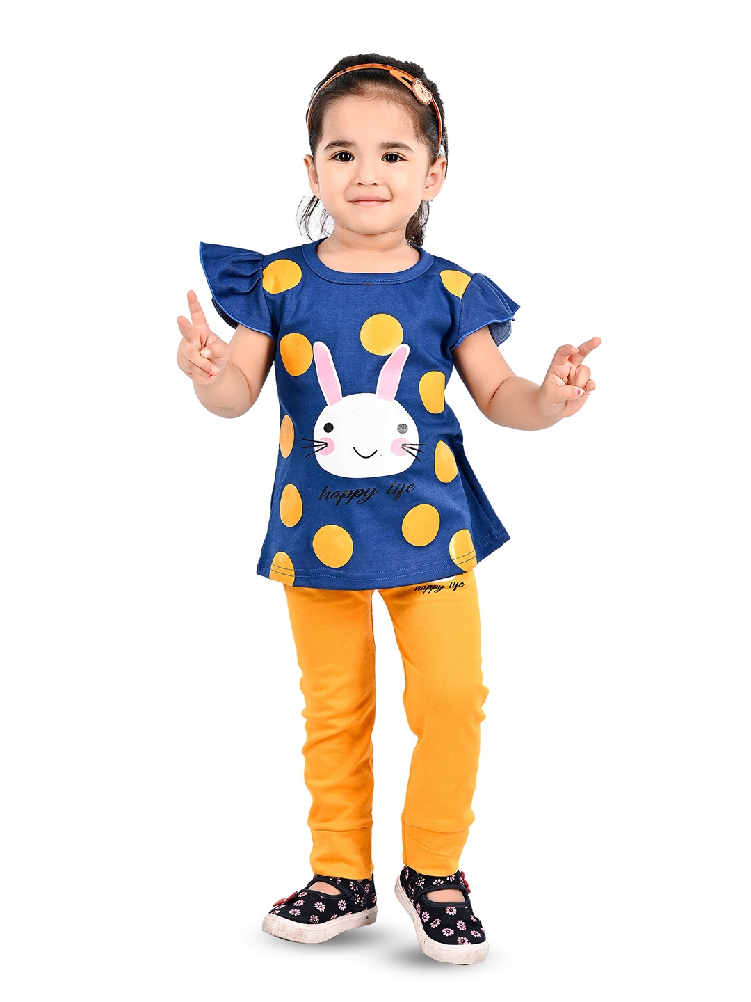 

BAESD Girls Polka Dots Printed Cotton Top with Trousers, Navy blue