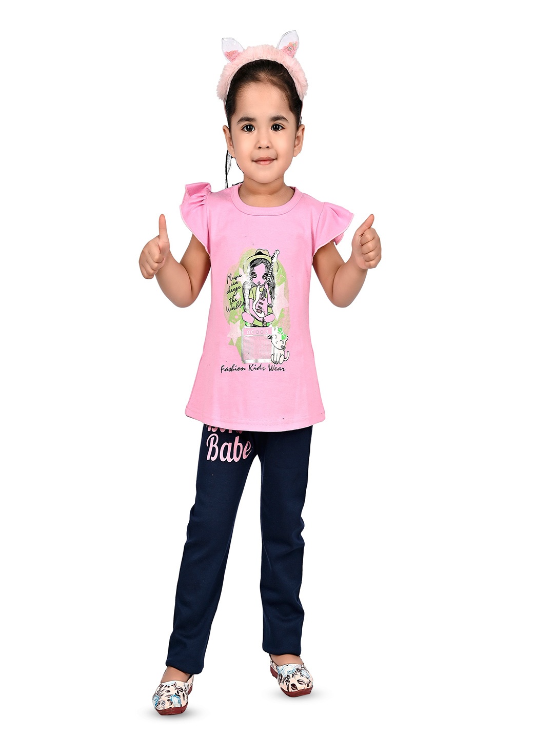 

BAESD Girls Graphic Printed Cotton Top with Trousers, Pink