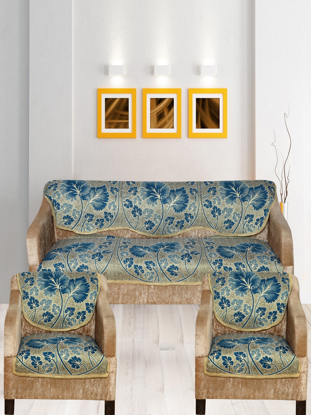 

Nendle Turquoise Blue 6 Pieces Printed 5 Seater Sofa Cover Set