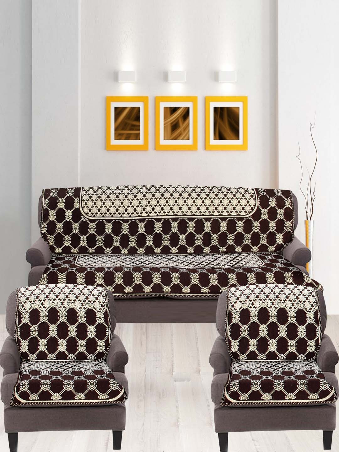 

Nendle Brown & White 6 Pieces Printed Cotton 5-Seater Sofa Covers