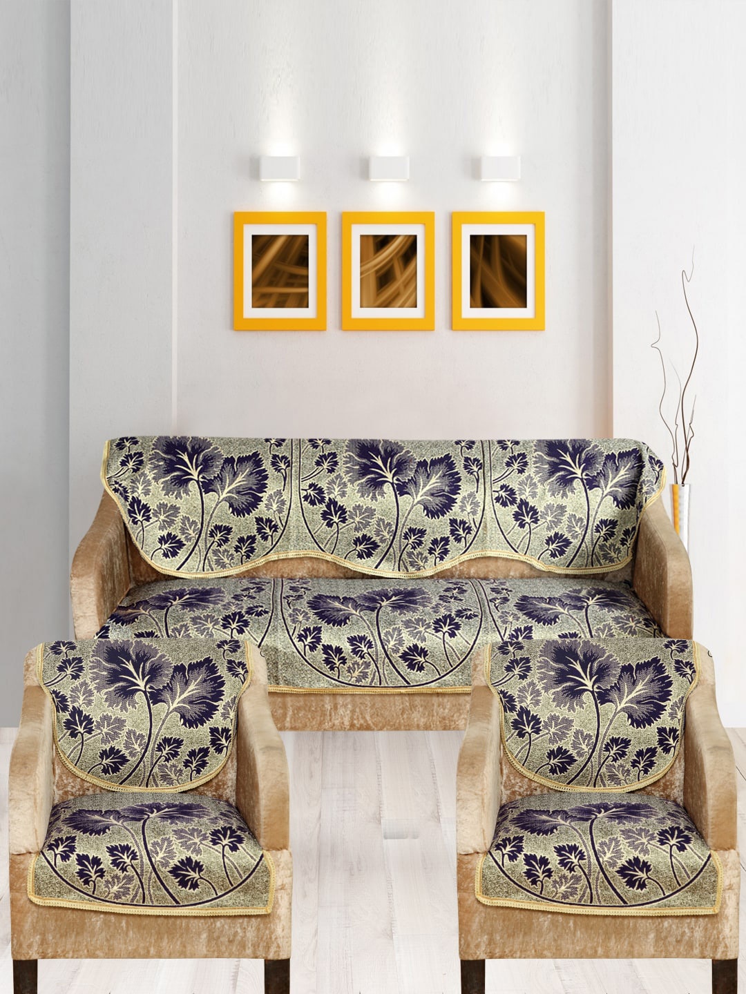 

Nendle Beige & Purple 6 Pieces Printed 5-Seater Sofa Covers