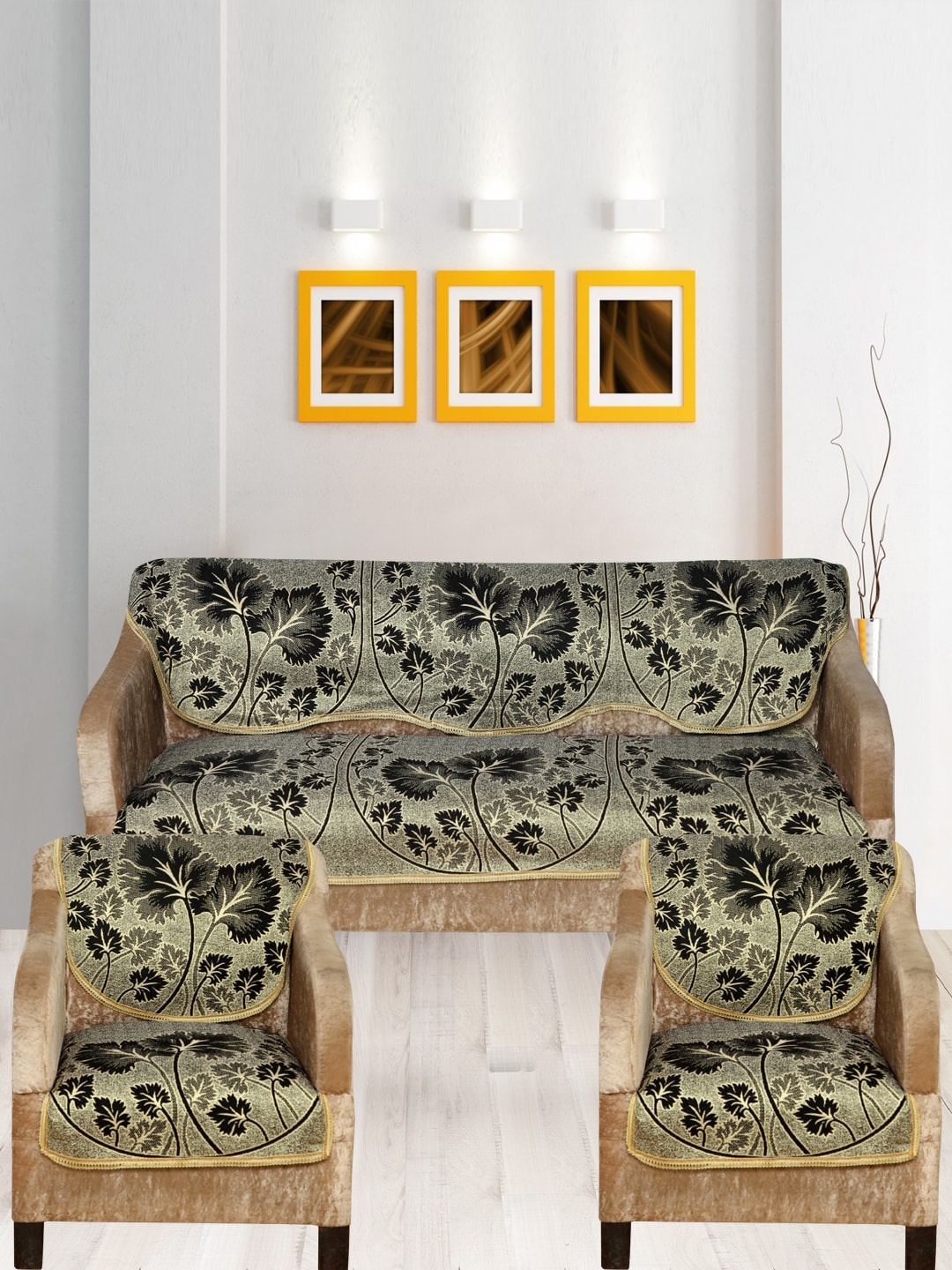 

Nendle Black & Green 6 Pieces Printed 5 Seater Sofa Cover Set