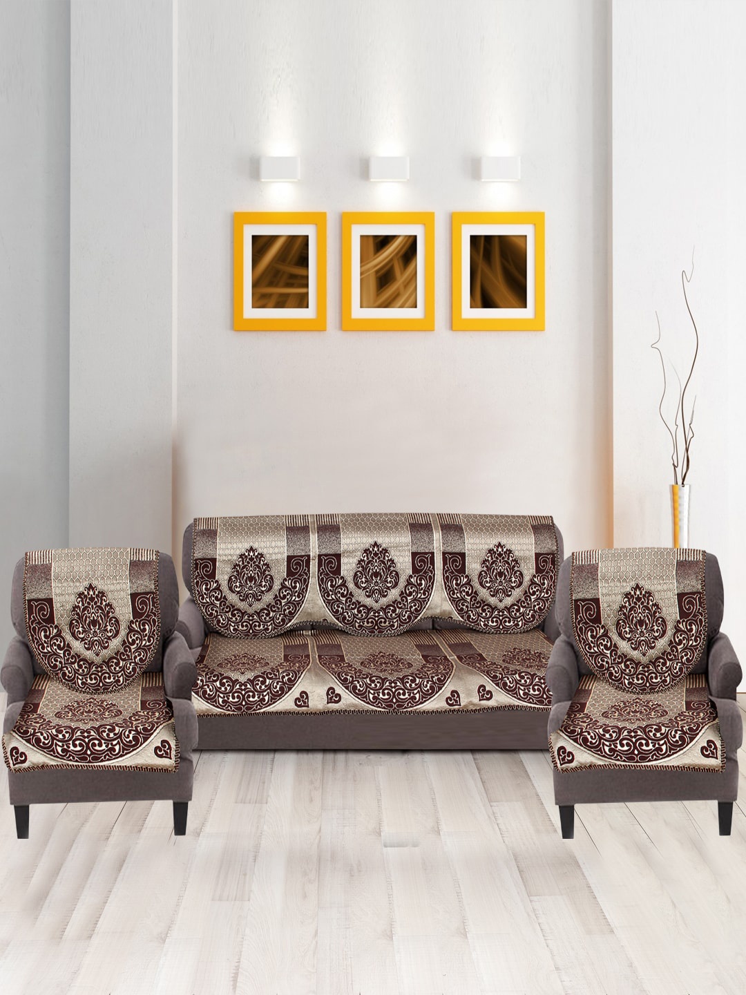 

Nendle Brown & White 6 Pieces Printed Cotton 5-Seater Sofa Covers