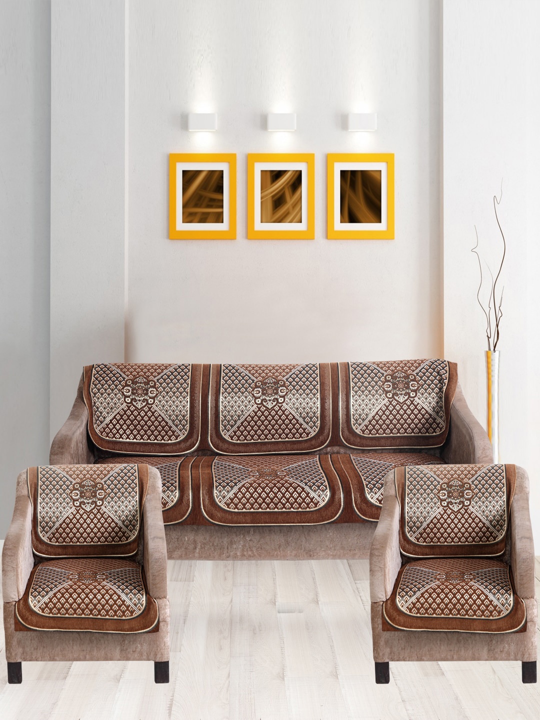 

Nendle Brown 6 Pieces Printed Velvet 5-Seater Sofa Covers