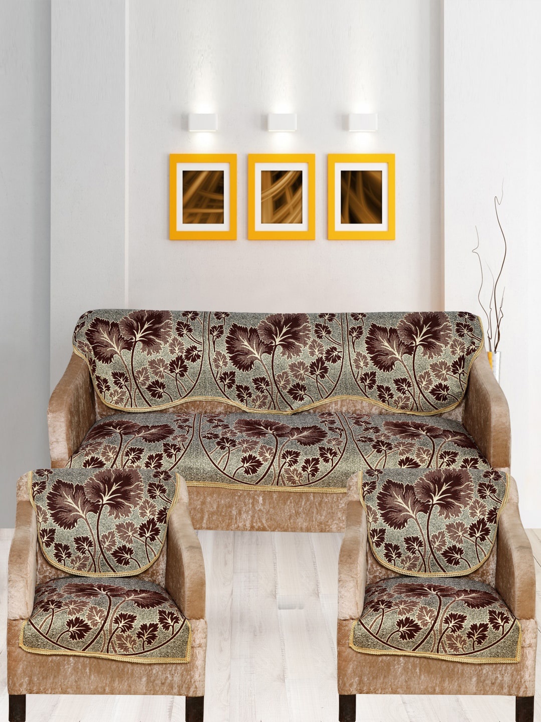 

Nendle Brown & Beige 6 Pieces Printed Cotton 5-Seater Sofa Covers